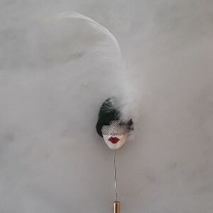 Beautiful Vintage French Flapper Stick Pin Brooch 1970s Collectible Hand painted